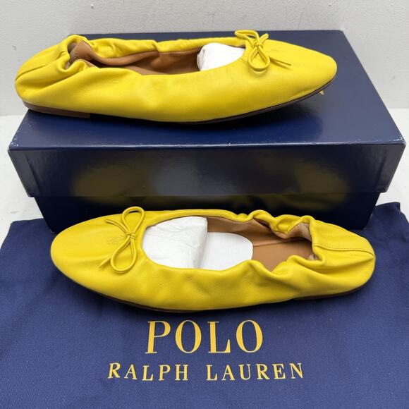 New Polo Ralph Lauren Nappa Leather Ballet Flats Gold Yellow Women’s Size 8 B - Picture 1 of 8